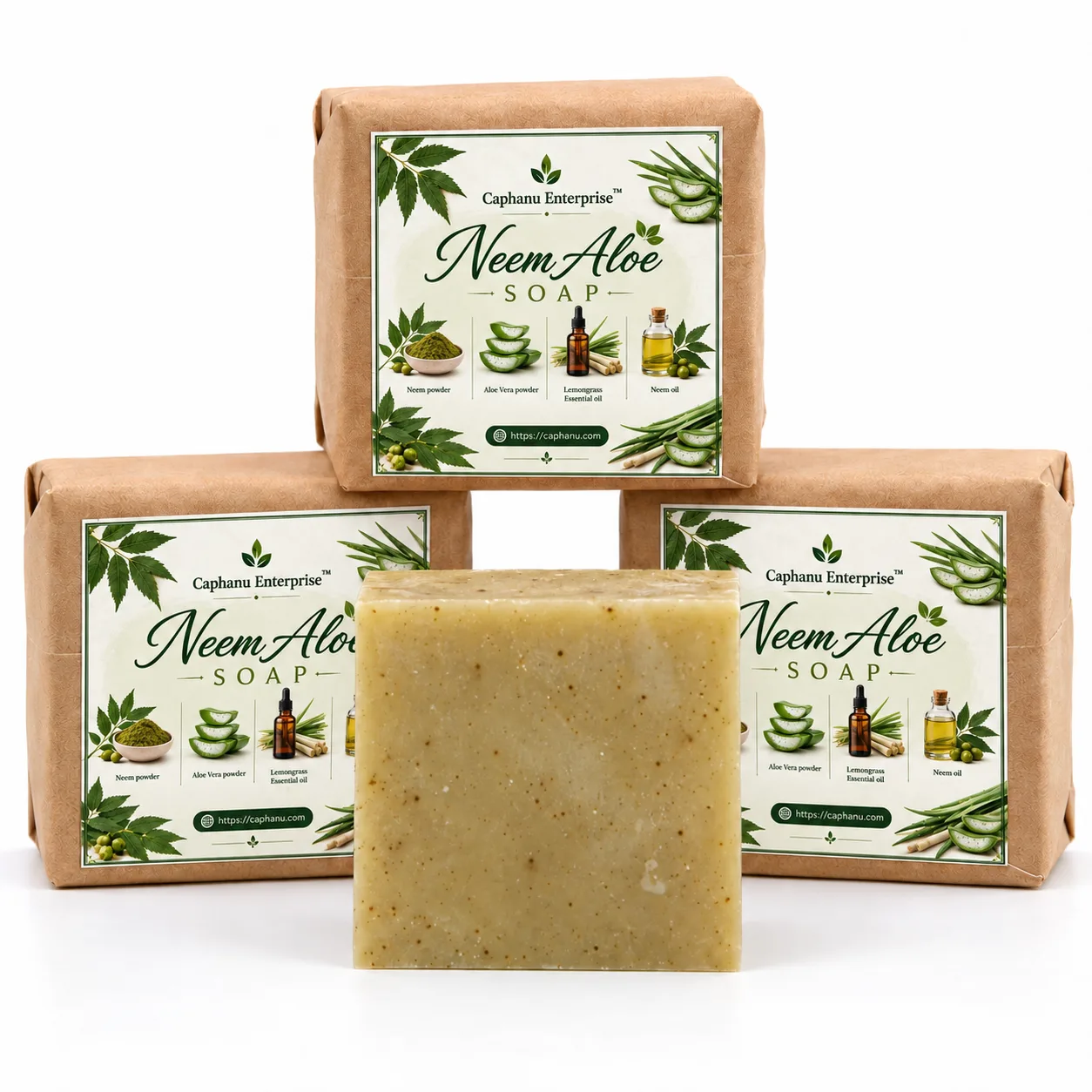 Neem Aloe Vera Soap Pack of 4 – Handmade Herbal Soap with Neem Powder, Neem Oil & Lemongrass Essential Oil