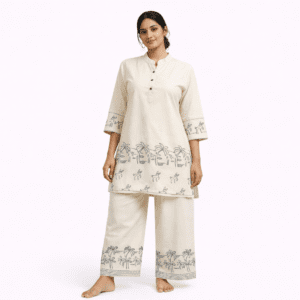 Women's Embroidered Design Khadi Kurti & Palazzo