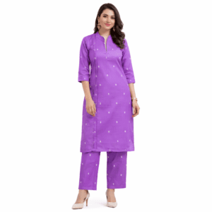 Women’s Motif Printed Royal Purple Kurti & Pant Set