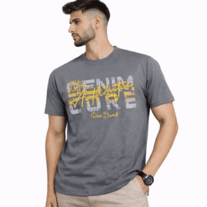 Men's Denim Core Graphic Printed Round Neck T-Shirt