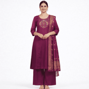 Women's Peacock Embroidered Kurti Palazzo with Dupatta